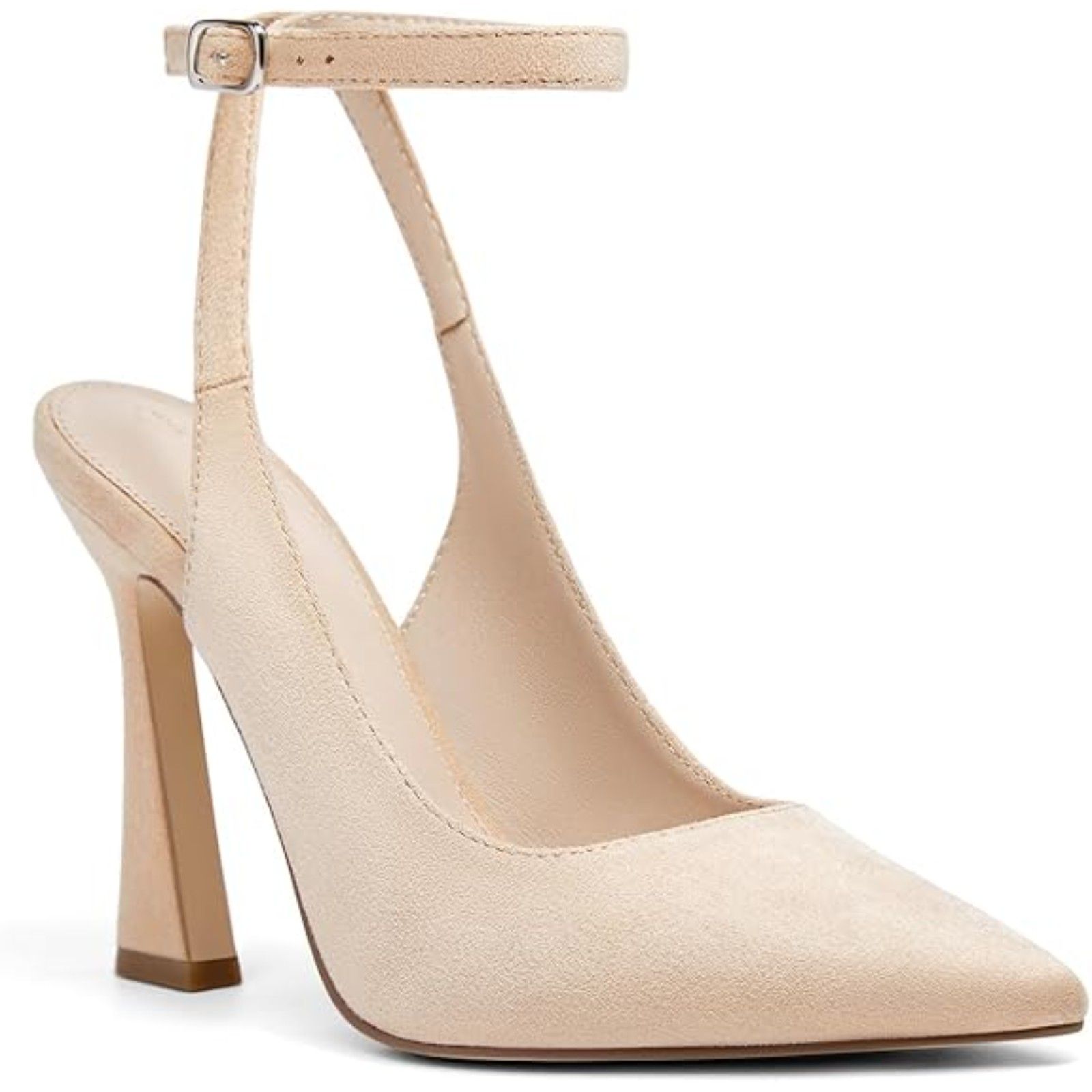Women's Nude Closed Toe Faux Leather Slingback High-Heel Wedding Pumps Shoes